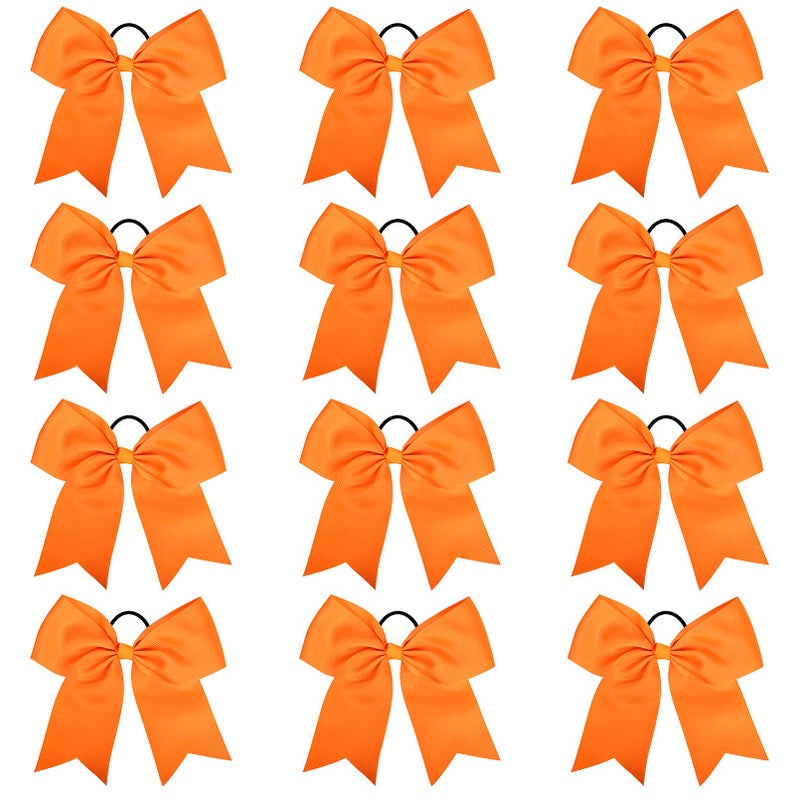 Aileam 8" Large Cheer Bows Ponytail Holder 12PCS Girls Elastic Hair Ties Orange Accessories for women youth toddler football Competition Sports - Image 3